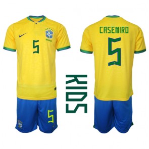 Brazil Casemiro #5 Domaci Dres za Dječji SP 2022 Kratak Rukavima (+ kratke hlače)